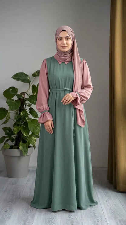 Collar Abaya with Belt and Stroller