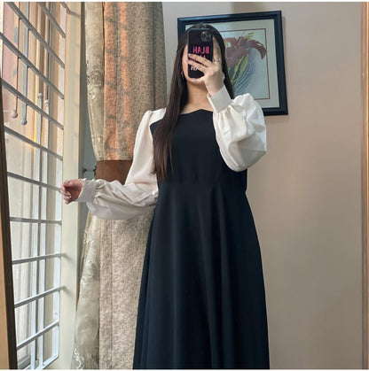 Platted Black Maxi with White Sleeves