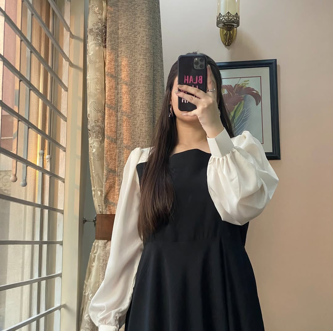 Platted Black Maxi with White Sleeves