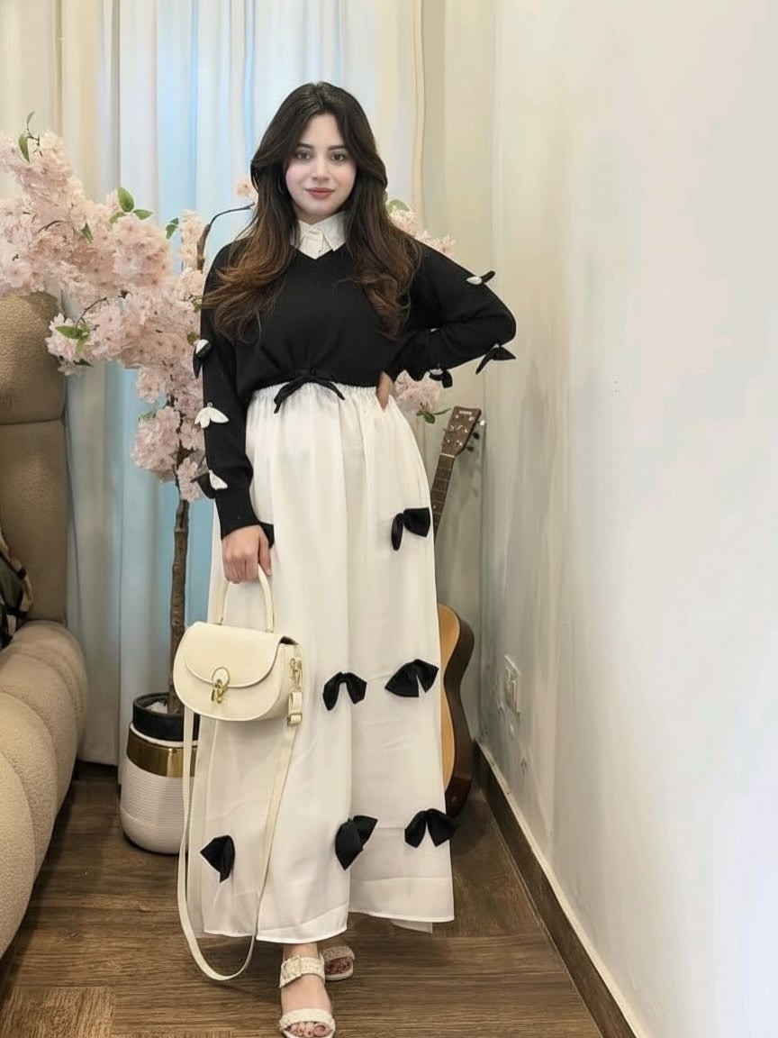 Western Style Bow Frock With Top 2 Peice