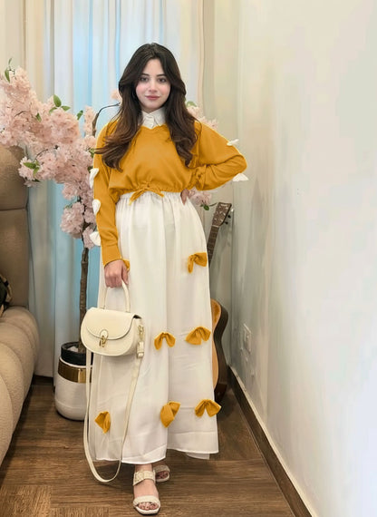 Western Style Bow Frock With Top 2 Peice