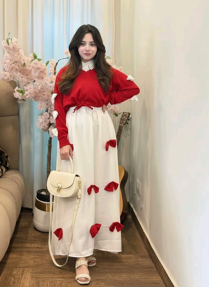 Western Style Bow Frock With Top 2 Peice