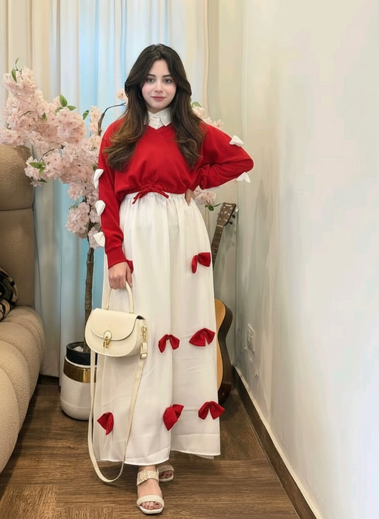 Western Style Bow Frock With Top 2 Peice