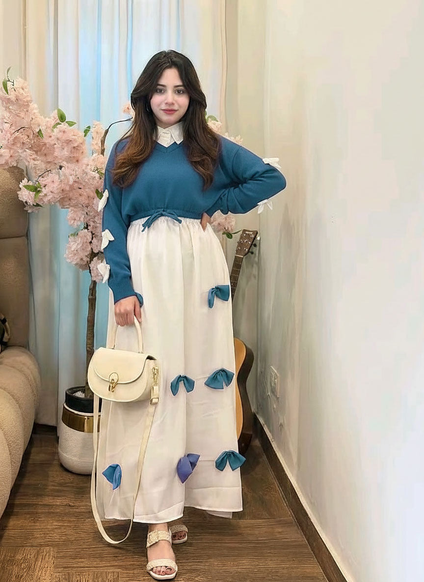 Western Style Bow Frock With Top 2 Peice