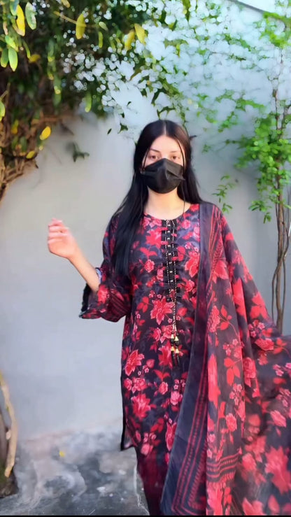 Noor-e-Bahar Lawn Cordset 3 Pcs