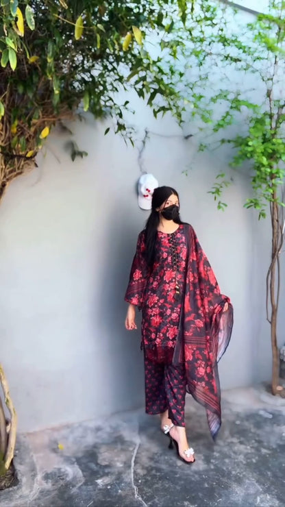 Noor-e-Bahar Lawn Cordset 3 Pcs