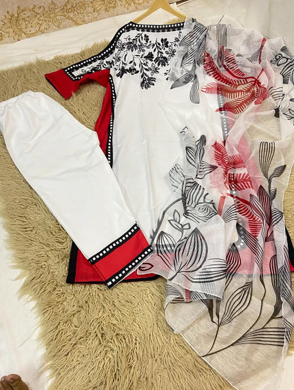 Salwa Long Suit With Dupatta And Trouser