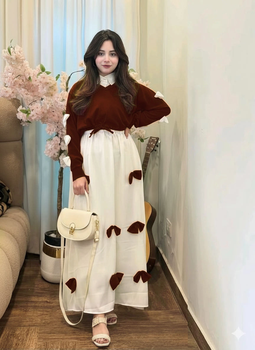 Western Style Bow Frock With Top 2 Peice