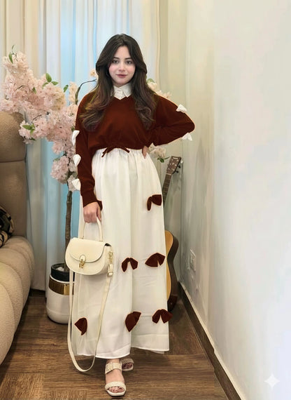 Western Style Bow Frock With Top 2 Peice